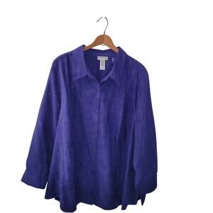 Catherines Womens Button Up Faux Suede Purple Long Sleeve Shirt Size 3XWP